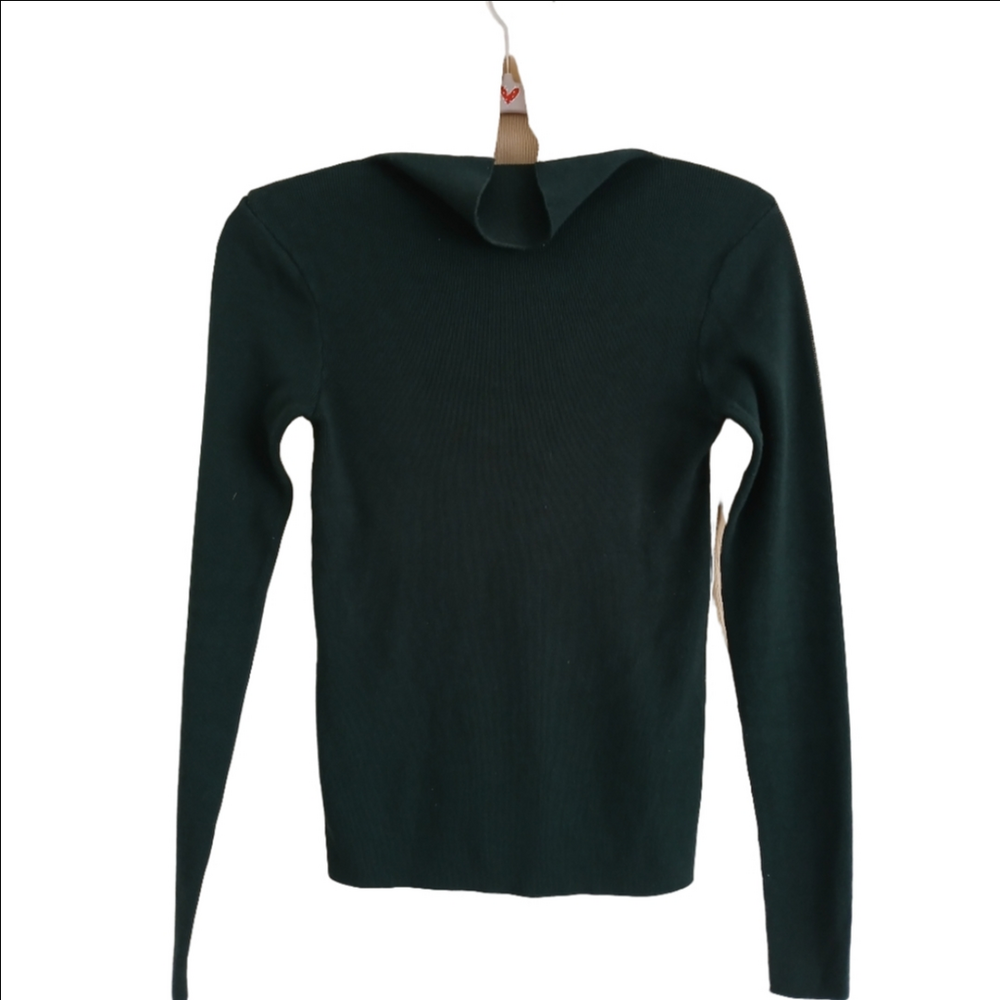 CoMMENSE 2 Toned Mock Collar Sweater. Deep Hunter Green & Rich Cream Sz M EUC